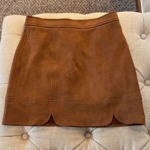 Skies Are Blue Camel Faux Suede Scalloped Mini Skirt Size M